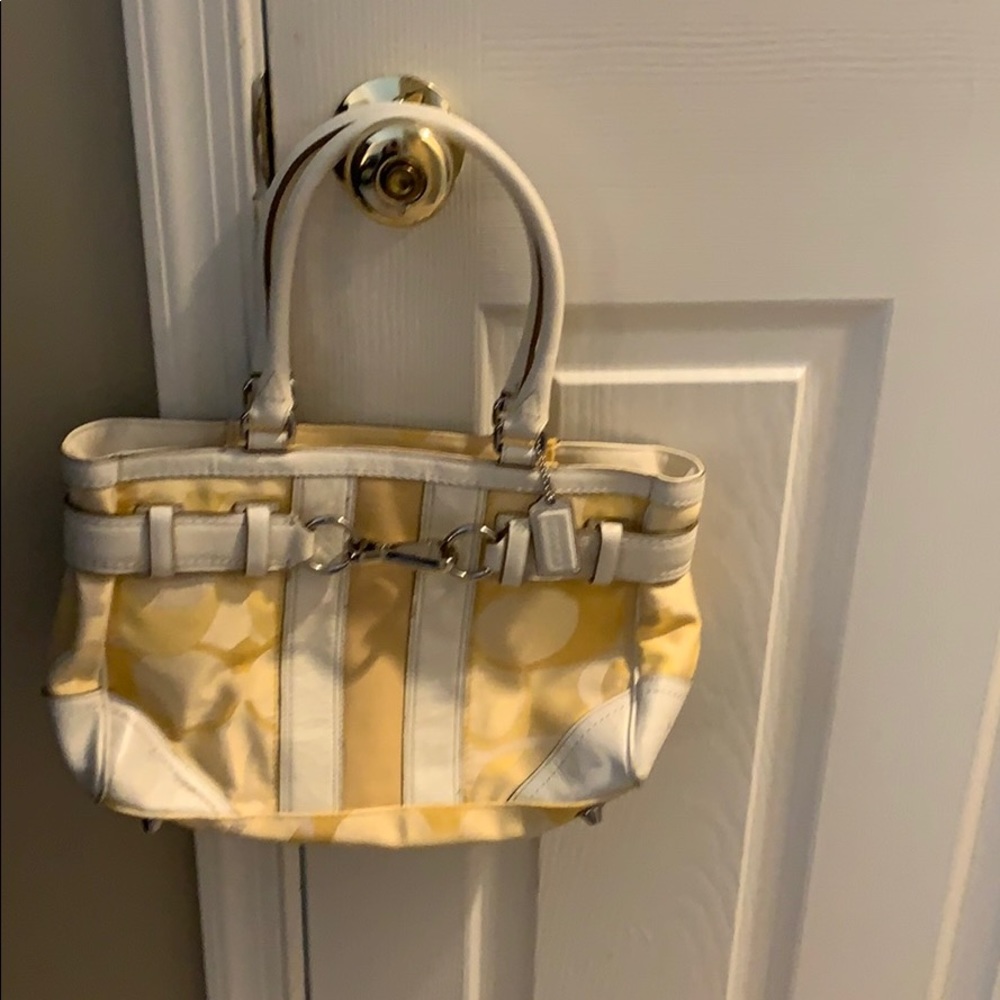 Yellow & white Coach shoulder bag